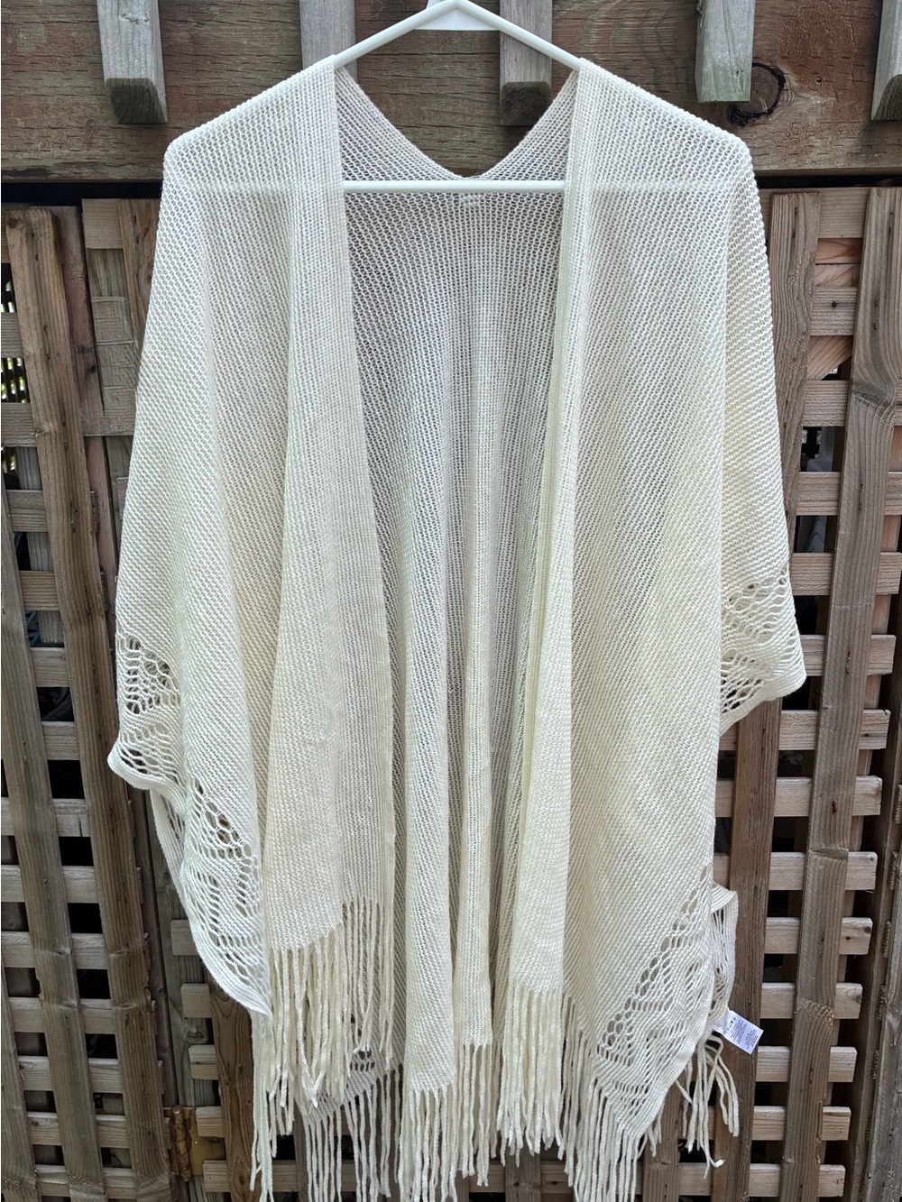 Cream Fringe Knit Shawl Wrap - Brand Unspecified